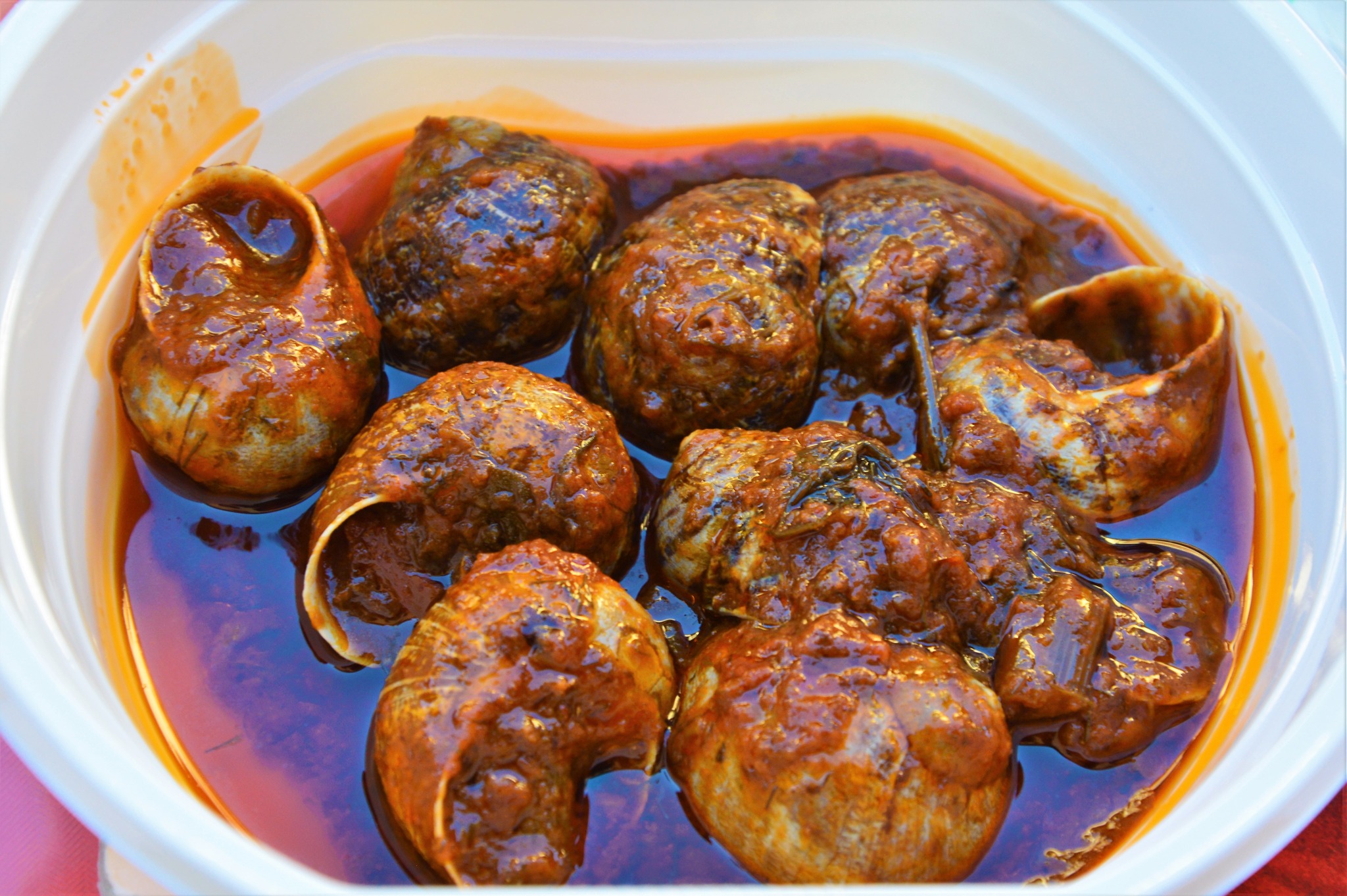 Lumache in porchetta servite con il loro sugo